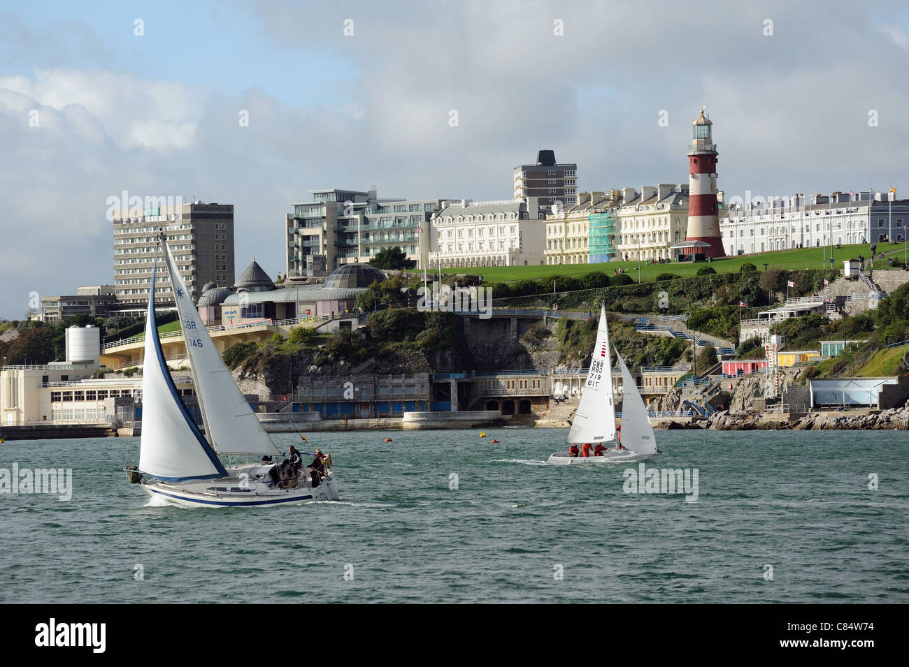 Plymouth Hoe and waterfront area Plymouth Devon England UK Sailing