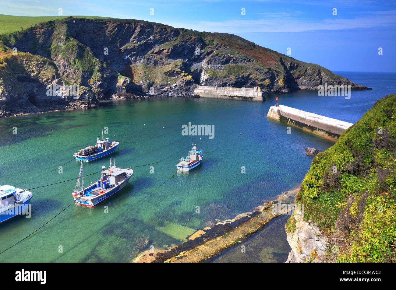 Boscastle Harbour, Cornwall,UK,looking out to sea on a sunny day Stock Photo