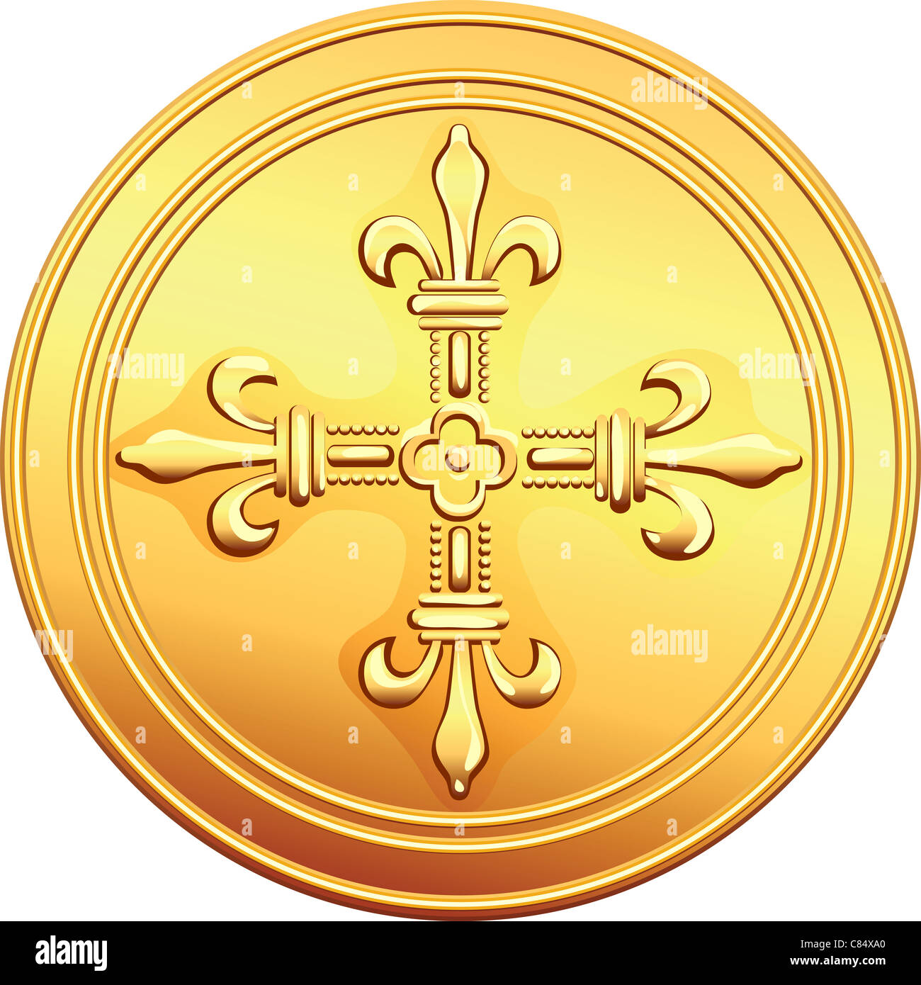 reverse old French gold coin with the image of a flowering crowns Cross