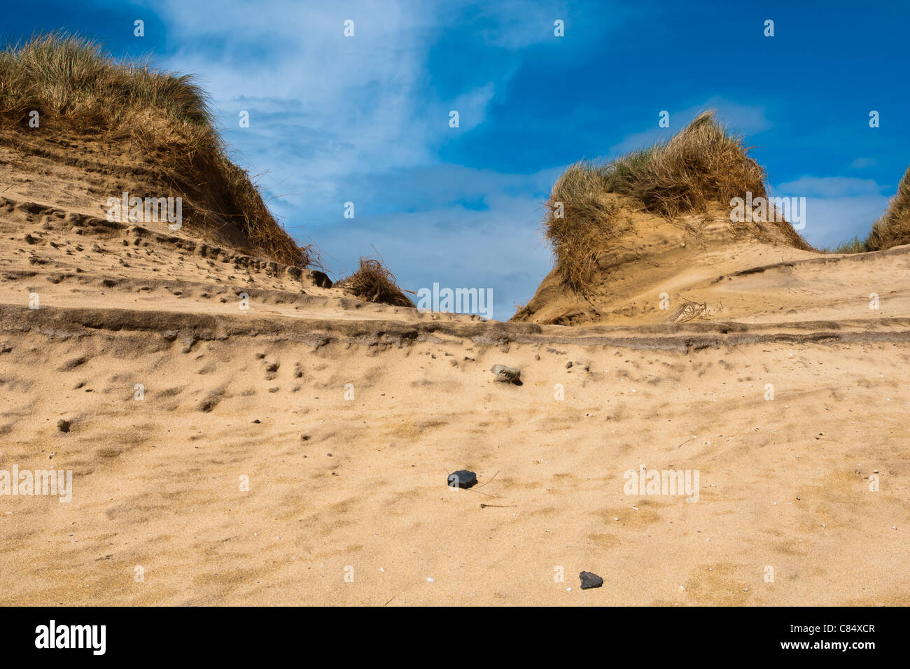 Landscape, Sand dunes, Wind sculped, Traigh Mhor beach Stock Photo