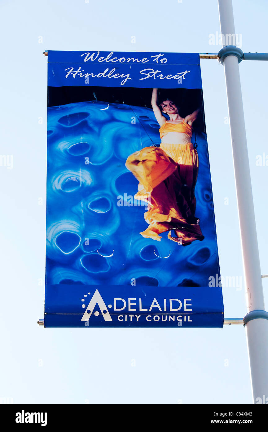 Street Sign for Hindley Street in Cenral Adelaide South Australia SA Stock Photo