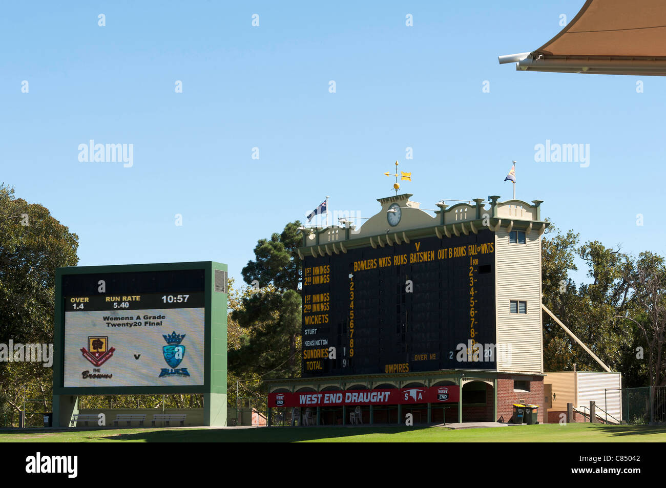 The Scoreboard at the Adelaide Oval Test Cricket Ground at Adelaide South Australia SA Stock Photo