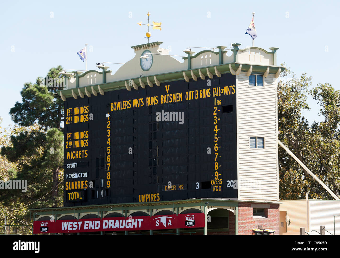 The Scoreboard at the Adelaide Oval Test Cricket Ground at Adelaide South Australia SA Stock Photo