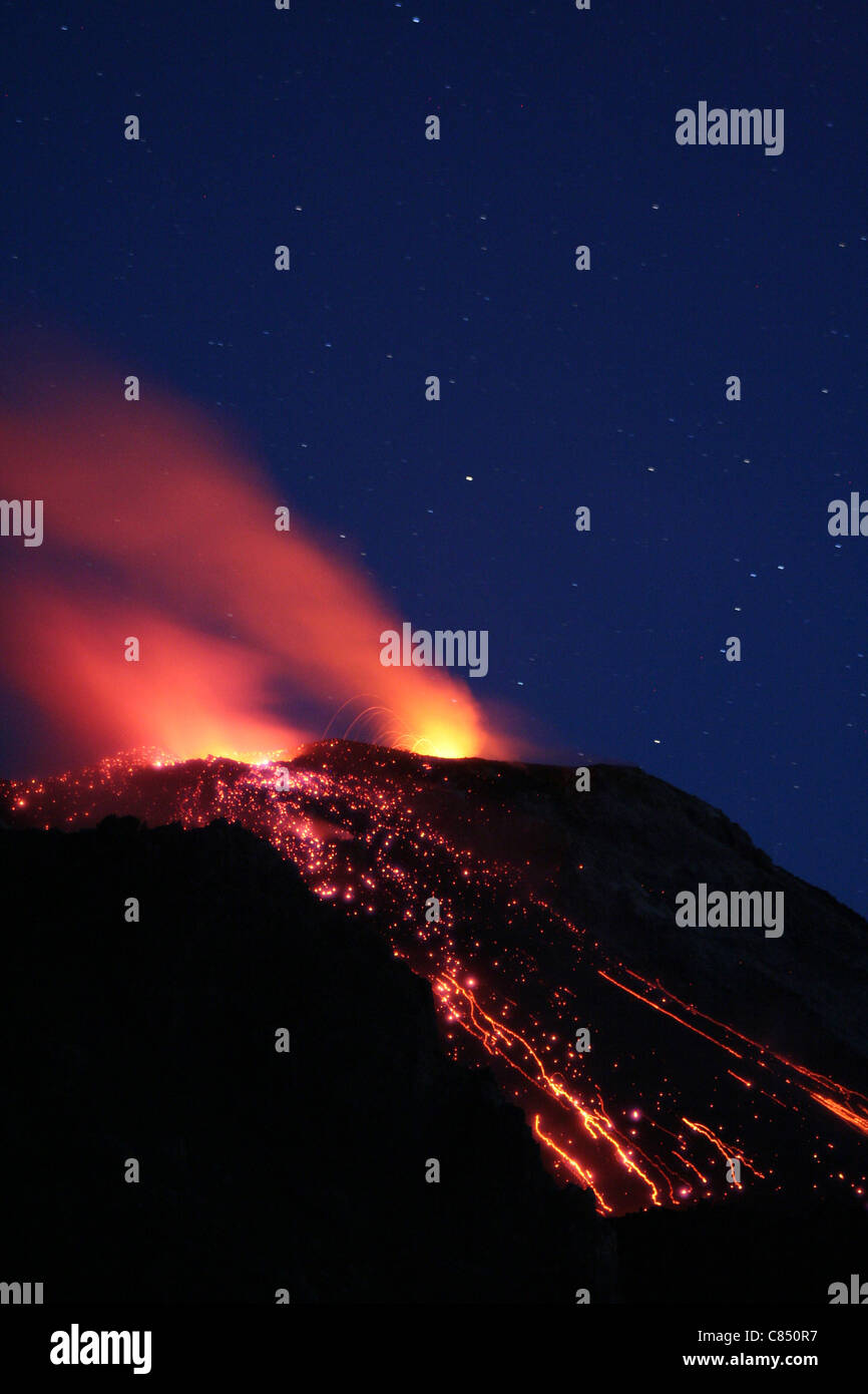 Eruption of the volcano Stromboli Stock Photo