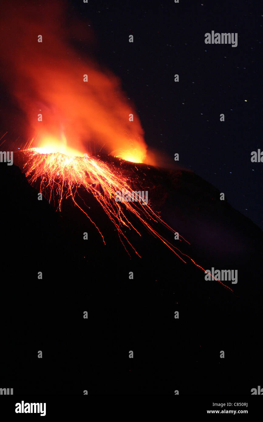 Eruption of the volcano Stromboli Stock Photo