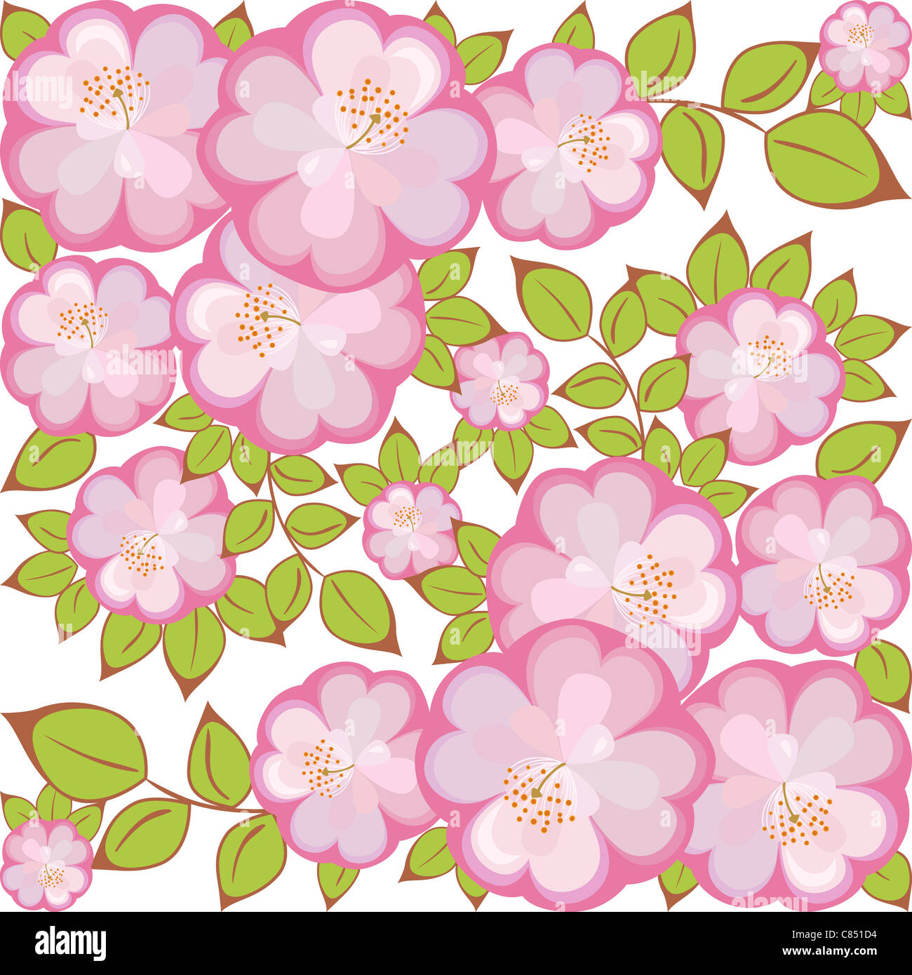 pattern of pink-purple flowers enclosed in a square Stock Photo