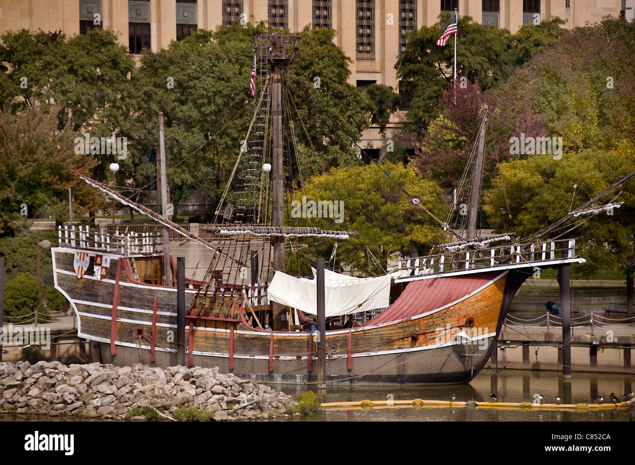 A replica of Christopher Columbus' boat, the Santa Maria, is a boat