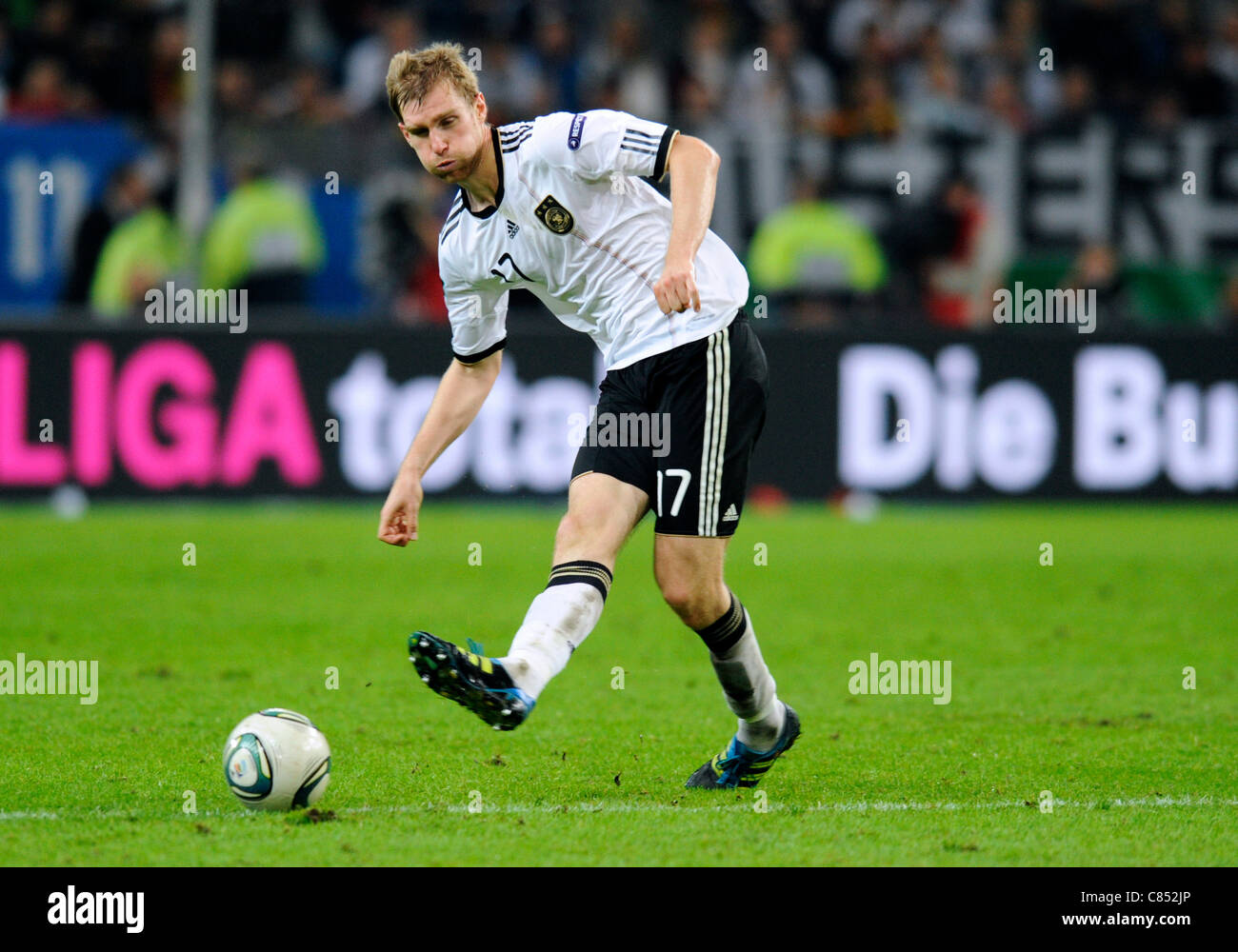 Qualification match for the European Football Championship in Poland and Ukraine 2012; Germany vs Belgium 3:1, at the Esprit Arena in Duesseldorf, Germany: Per Mertesacker (Germany, Arsenal London) . Stock Photo