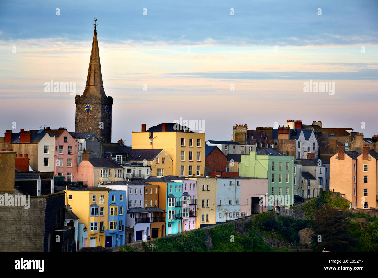 Colourful houses around Tenby Harbour, Pembrokeshire, Wales. Stock Photo