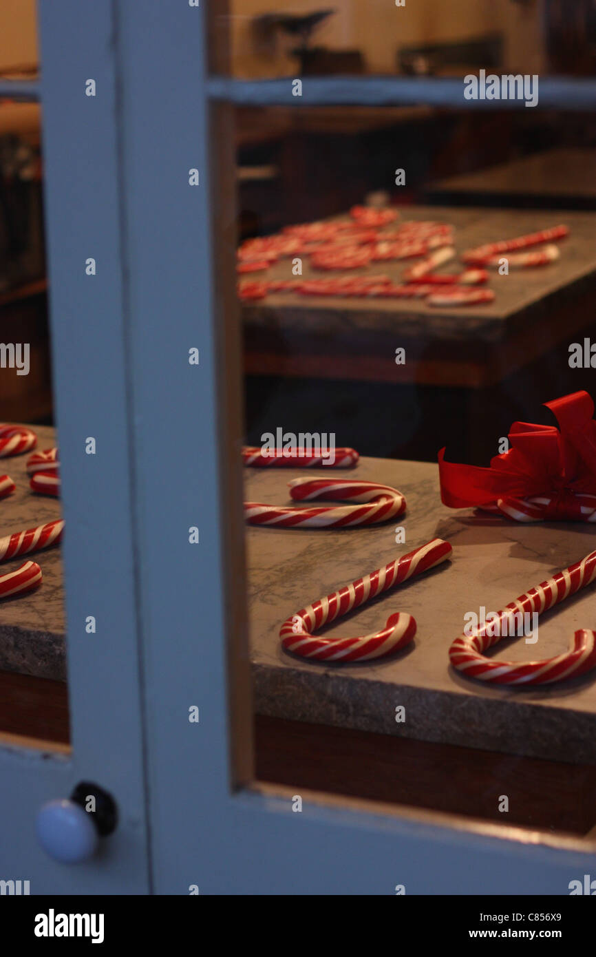 Handmade candy canes in a candy store. Columbia State Historic Park, Columbia, Tuolumne County