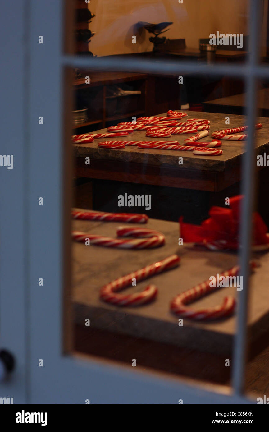 Handmade candy canes in a candy store. Columbia State Historic Park, Columbia, Tuolumne County