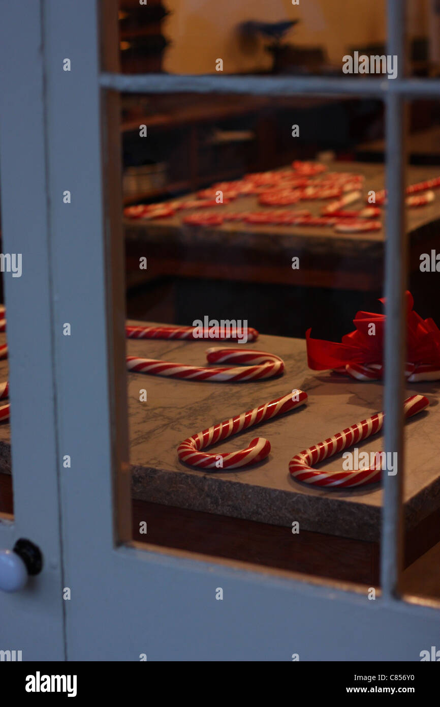 Handmade candy canes in a candy store. Columbia State Historic Park, Columbia, Tuolumne County