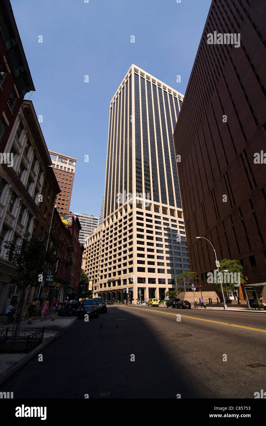 Water Street in Lower Manhattan neighborhood of New York City looking