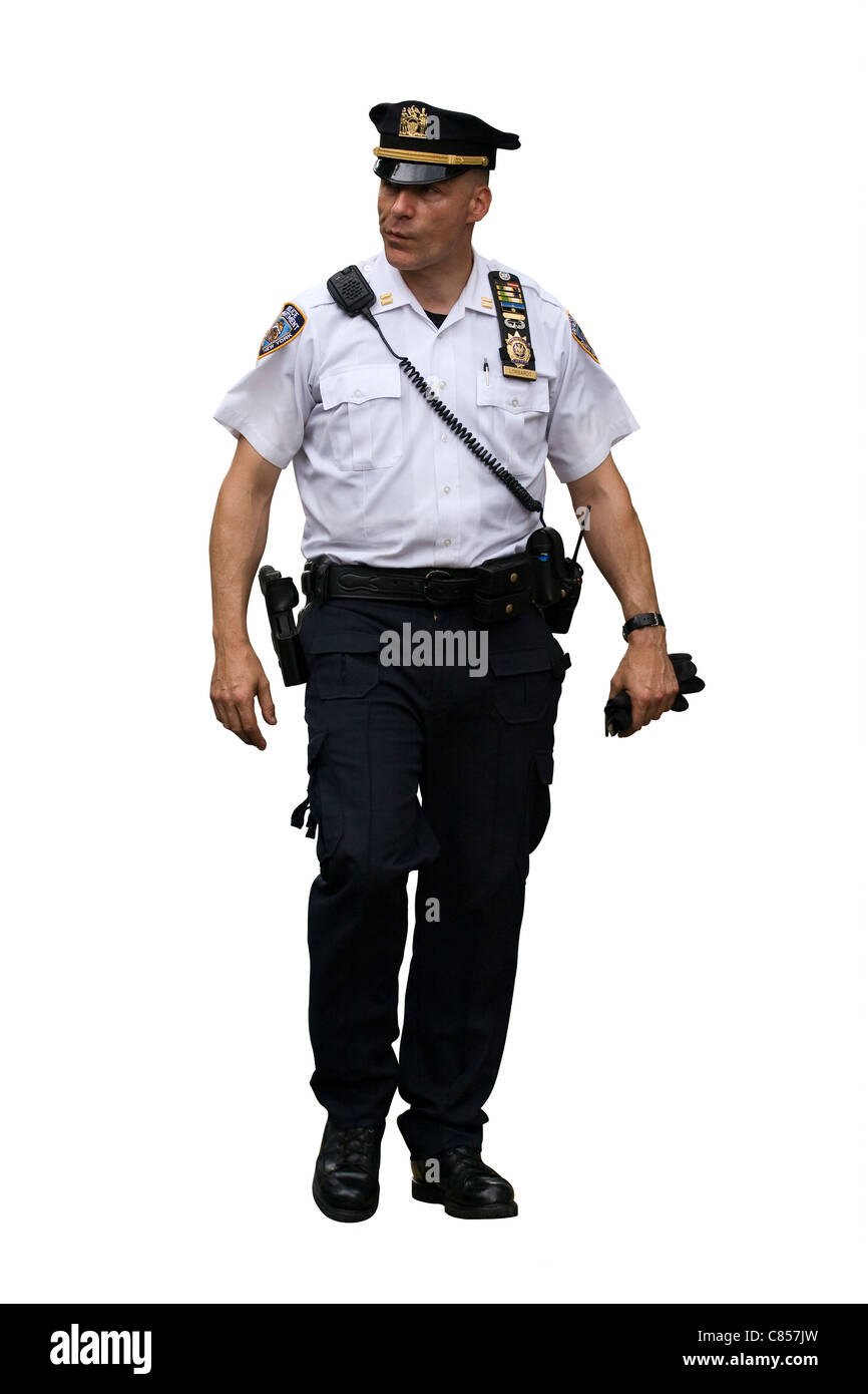 Cut Out. New York City Police Officer on white background Stock Photo