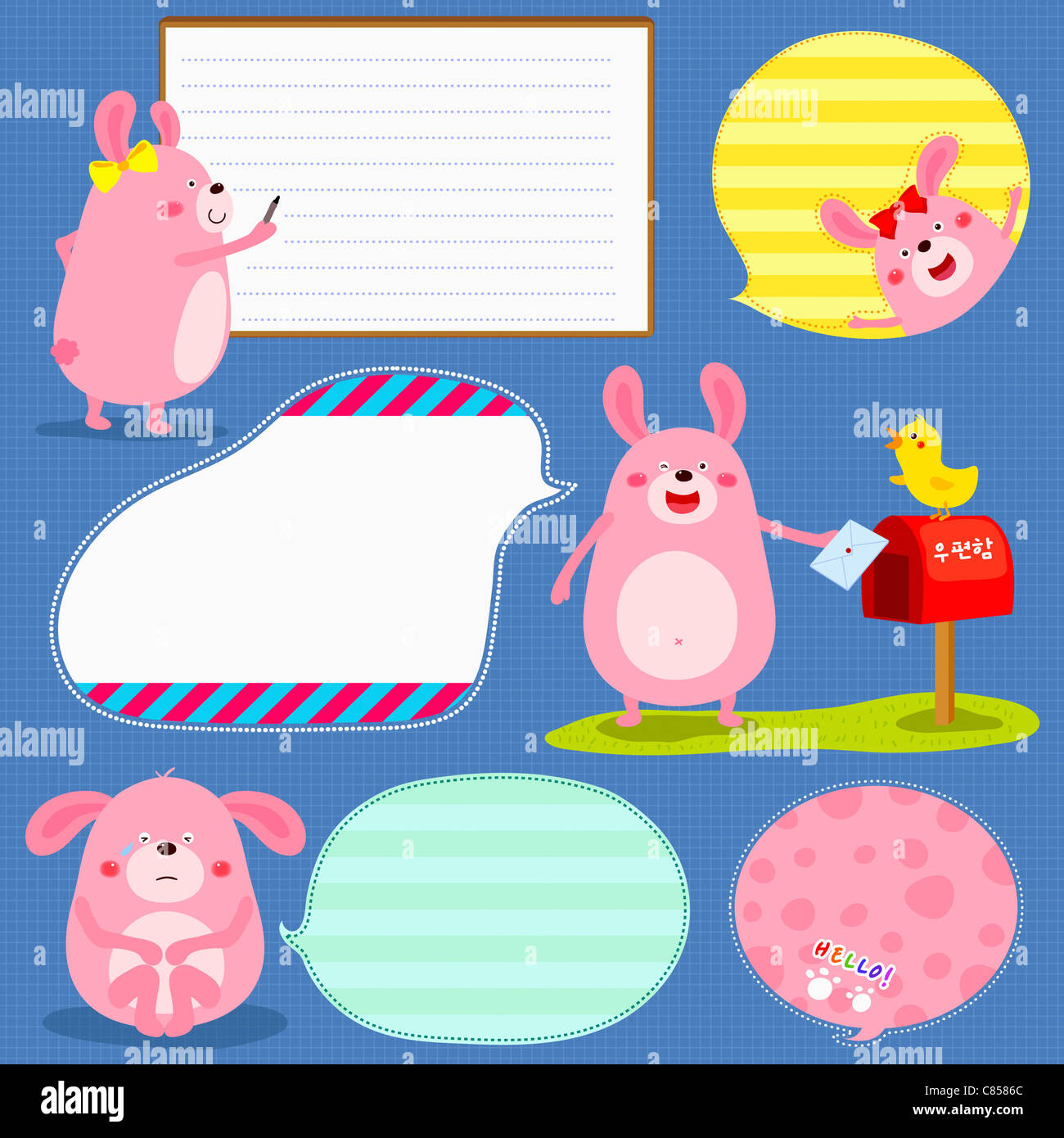 Various types of memo with pink rabbit Stock Photo - Alamy