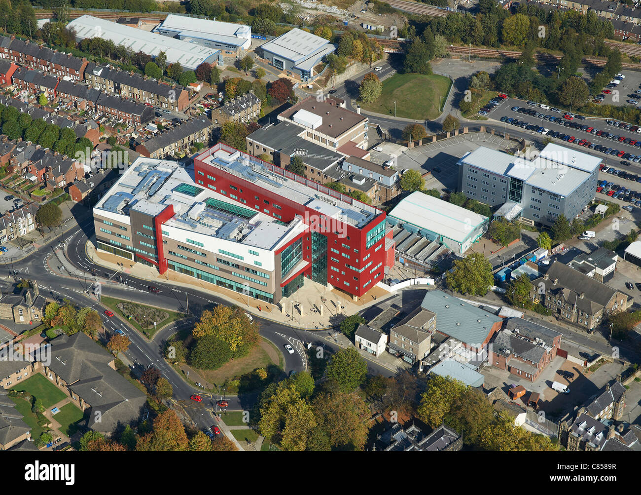 The new Barnsley college from the air, South Yorkshire, Northern England Stock Photo