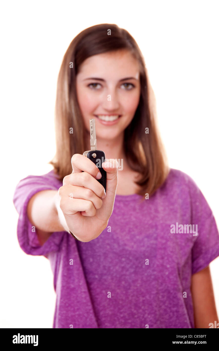 young woman holding car key Stock Photo - Alamy