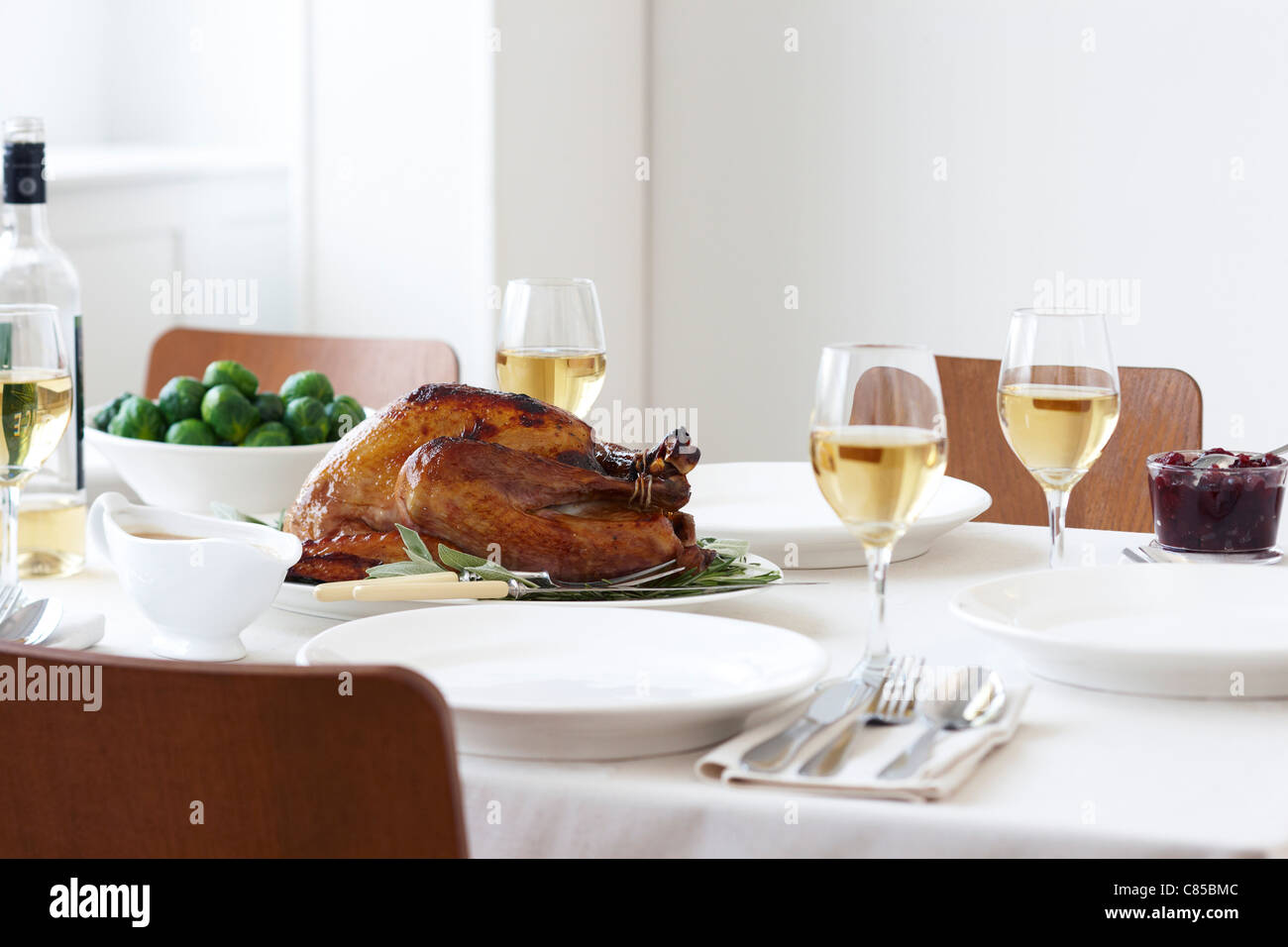 Roasted Turkey Dinner with Gravy, Brussels Sprouts and Cranberry Sauce