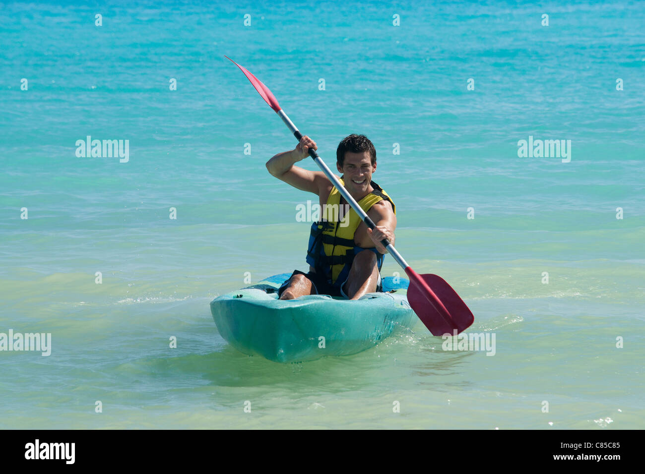 Kayaking, Reef Playacar Resort and Spa Hotel, Playa del Carmen, Quintana Roo, Yucatan Peninsula, Mexico Stock Photo