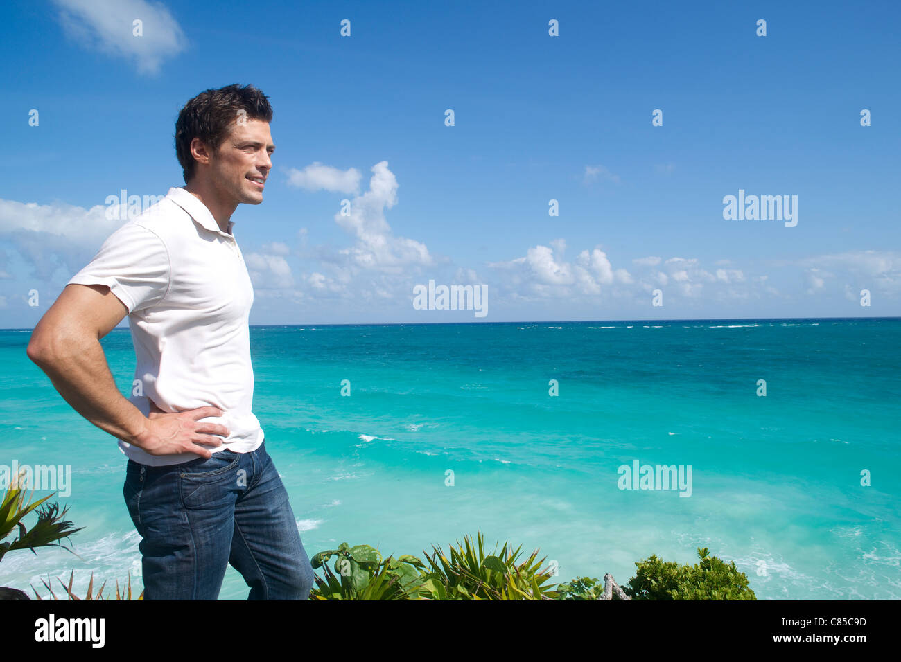 Portrait of Man, Reef Playacar Resort and Spa Hotel, Playa del Carmen, Quintana Roo, Yucatan Peninsula, Mexico Stock Photo