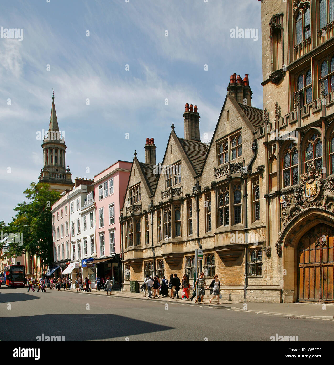 University buildings flank Oxford's High Street Stock Photo