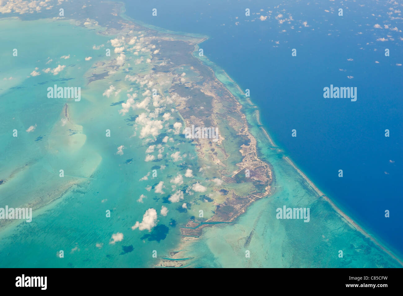 Aerial View of Coastline, San Pedro and Caribbean Sea, Belize Stock Photo