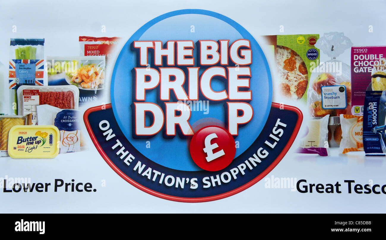 A Tesco price drop campaign sign, uk Stock Photo Alamy