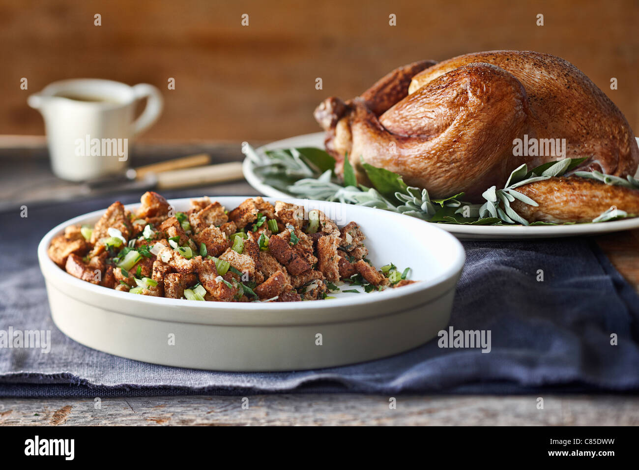 Turkey on Platter with Stuffing Stock Photo