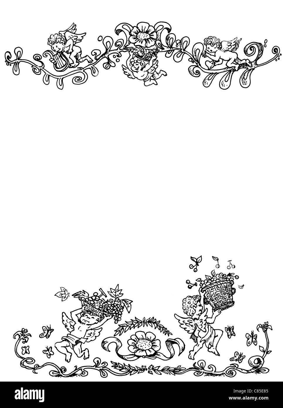 Announcement pattern with little angels, decorative illustration Stock ...