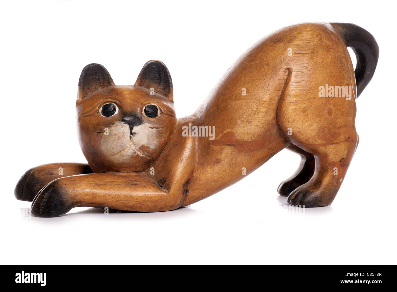wooden cat ornament studio cutout Stock Photo