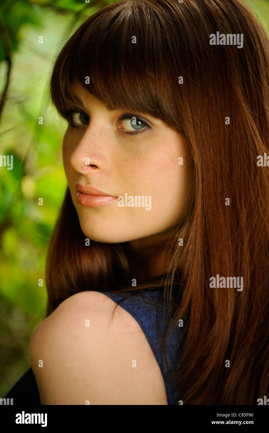 Girl In 60s 70s Inspired Vintage Fashion Shoot Stock Photo