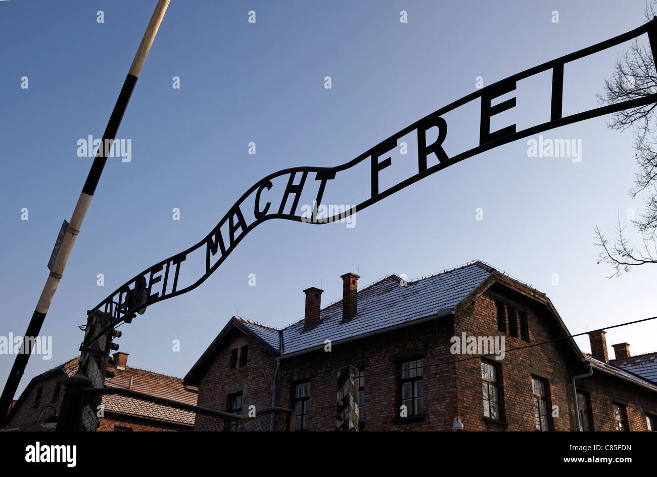 Arbeit macht frei sign, Auschwitz Stock Photo