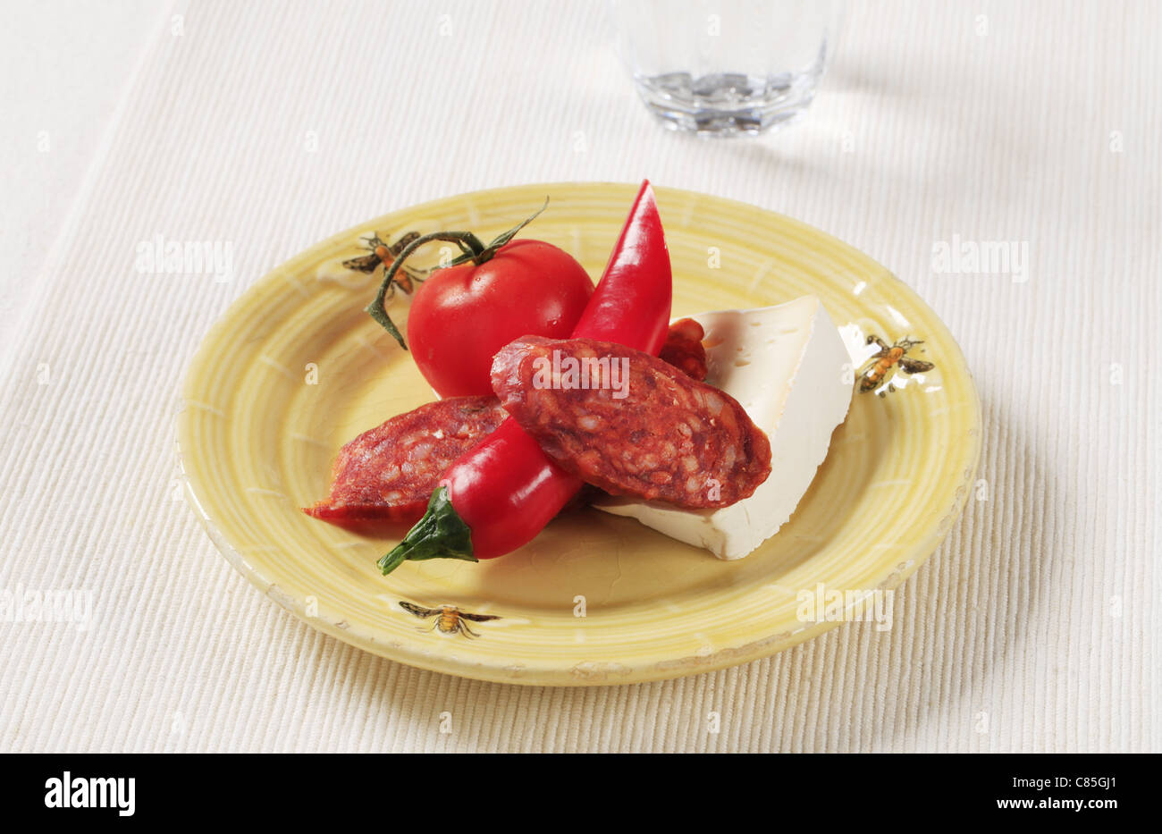 Blue cheese and sausage Stock Photo Alamy