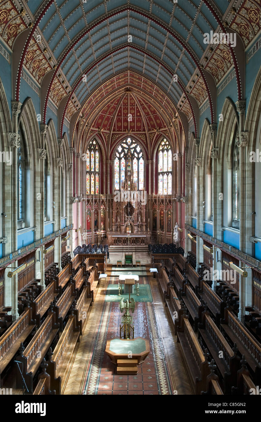 The neo-Gothic interior of St Cuthbert's Chapel, Ushaw College, County Durham, UK (built by Dunn and Hansom,1884) Stock Photo