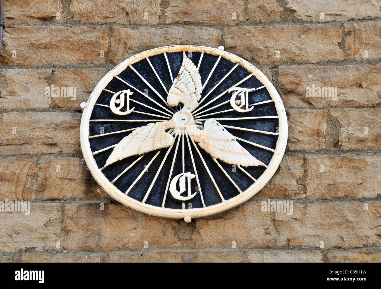 A Enameled Steel The Cyclist Touring Club Advertising Sign. Yellow Writing On A Blue Background Hight 40 5cm Width 40 5cm