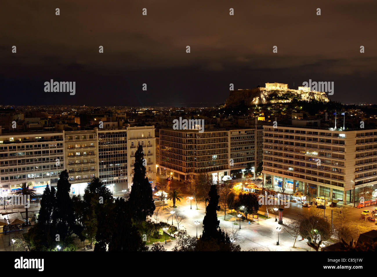 Acropolis at night, Athens, Greece Stock Photo