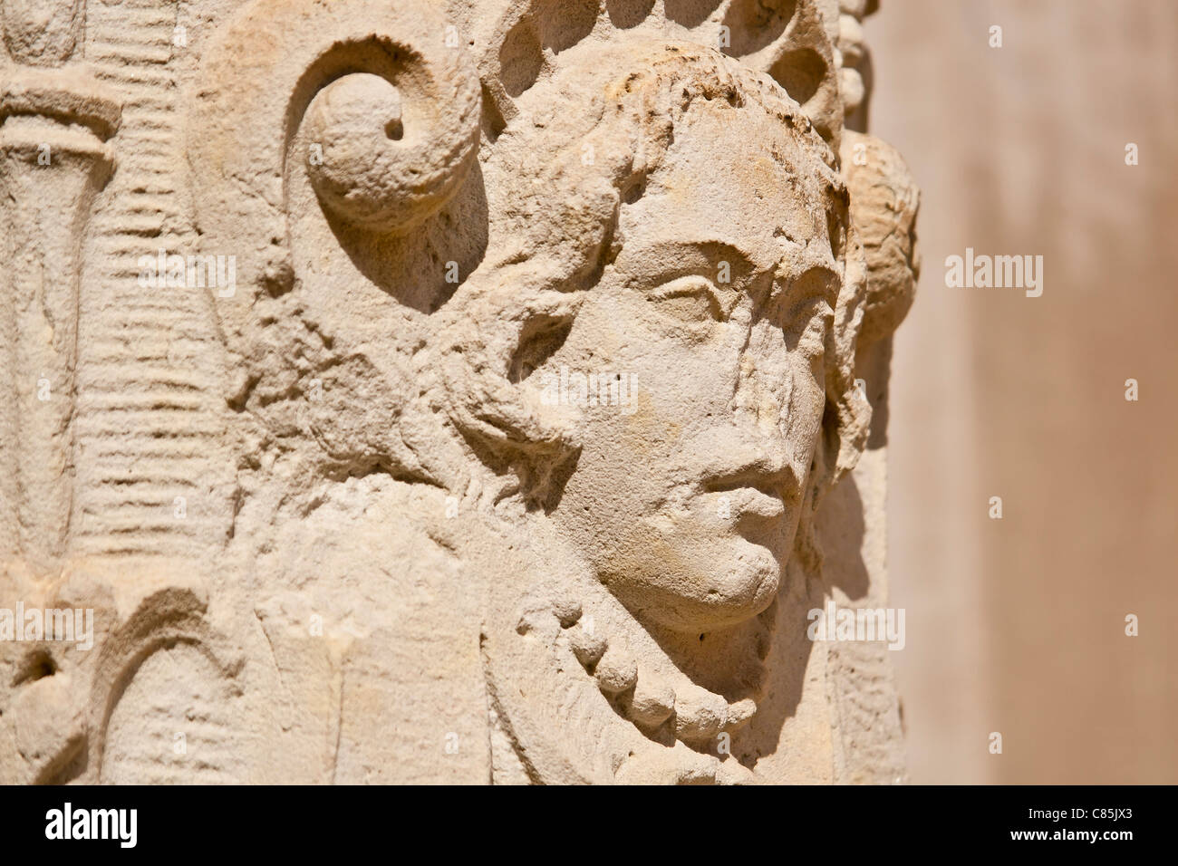 Decorative relief head, New Palace in Fuerst-Pueckler-Park, Bad Muskau, Germany. Stock Photo