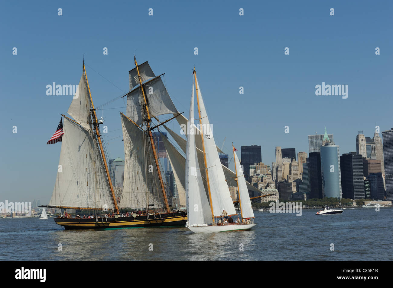 Classic yachts in New York harbor for the annual Classic Yacht Race