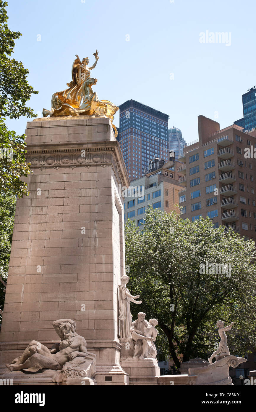 Maine Monument at Merchant's Gate, Central Park, Manhattan, New York City, NYC Stock Photo