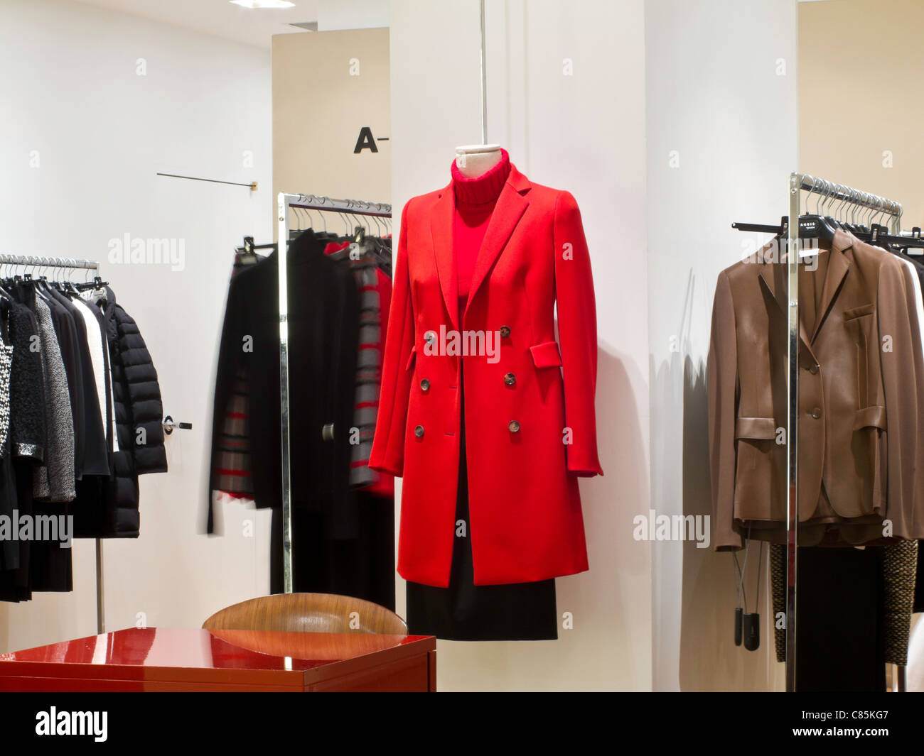 Women's Designer Coat Display, Bloomingdale's Department Store Interior,  NYC Stock Photo