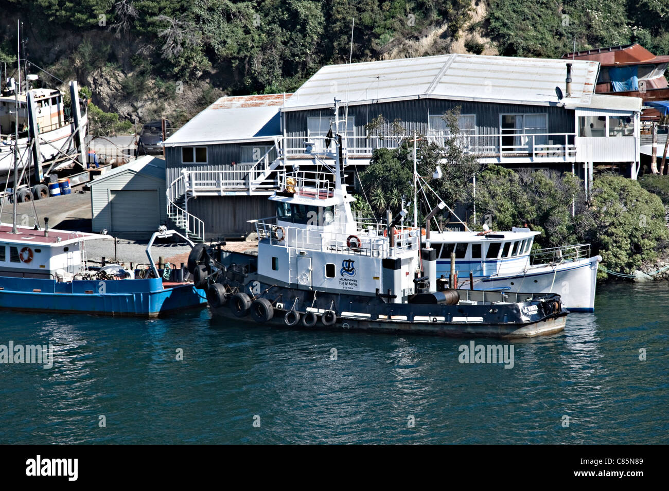 The Tugboat Levanter Docked in Picton Harbour South Isaland New Zealand NZ Stock Photo
