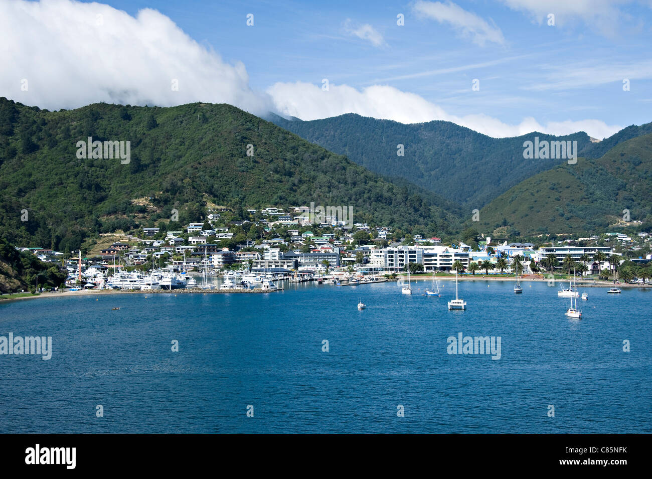 Arriving at Picturesque Picton Harbour by Ferry Boat South Island New Zealand Stock Photo