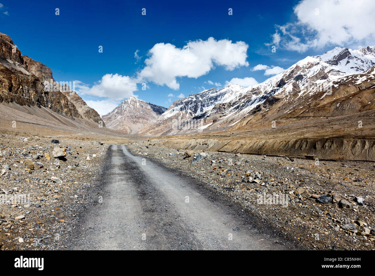 Road in mountains (Himalayas). Spiti Valley, Himachal Pradesh, India Stock Photo