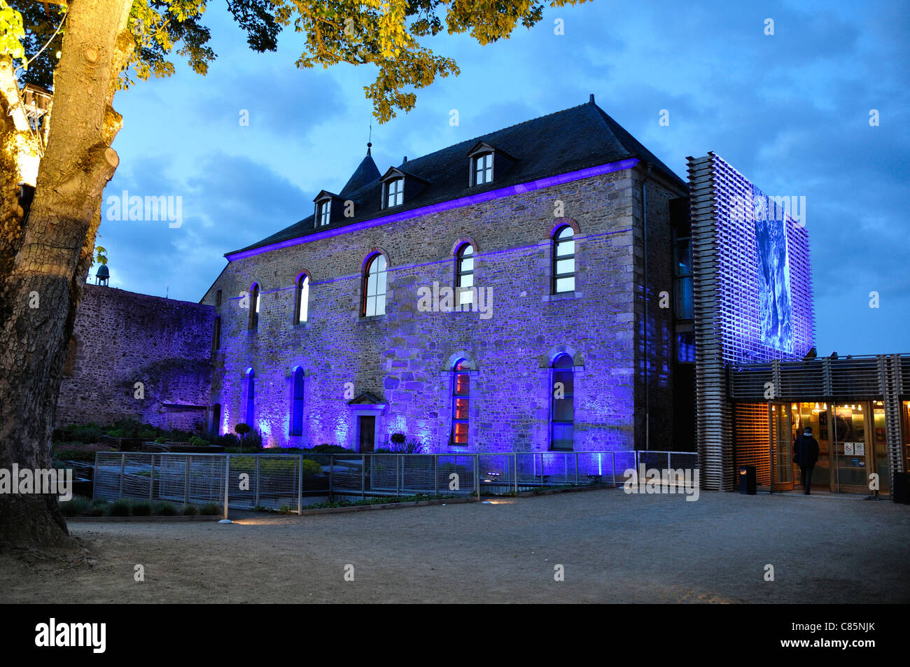 Mayenne city, entrance of the castle and museum (Department of Mayenne, Pays de la Loire, France). Stock Photo