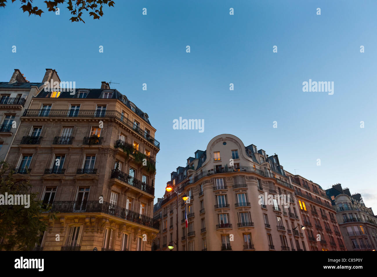 Houses of St. Michel, Paris by night Stock Photo