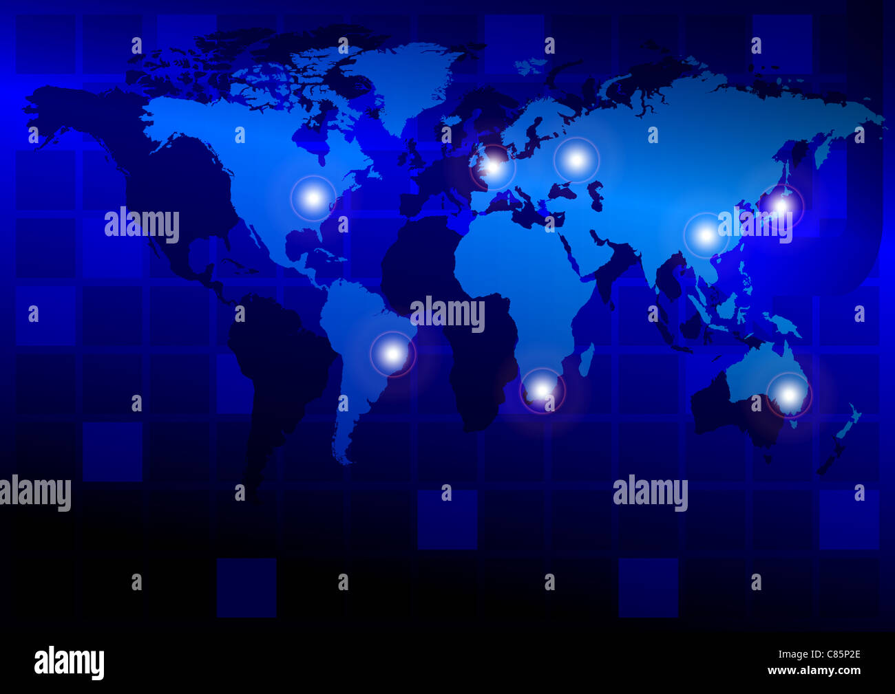 Blue abstract background with world map and arrows Stock Photo - Alamy