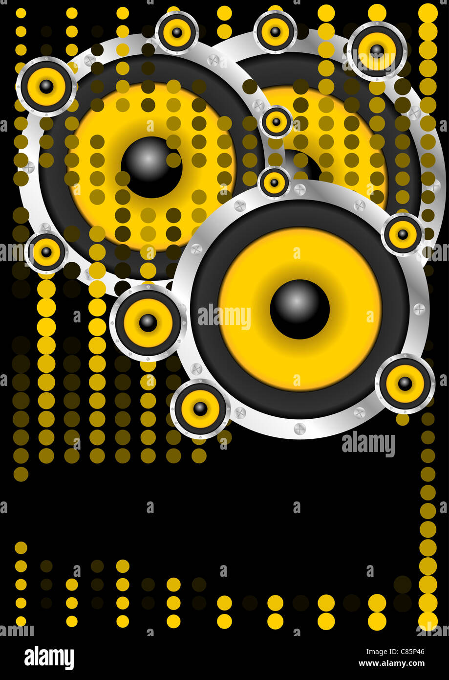 Party Background - Loudspeakers and Dots on Black Background Stock Photo