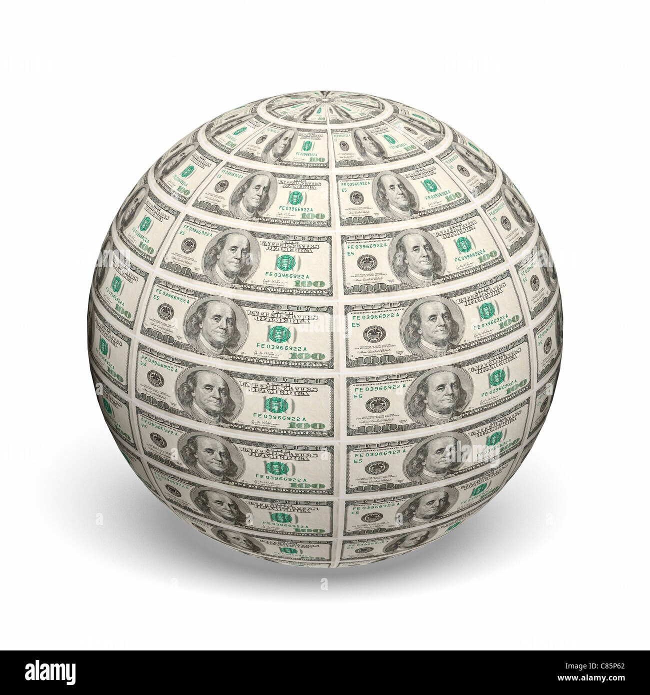 Sphere of rows of american dollars Stock Photo