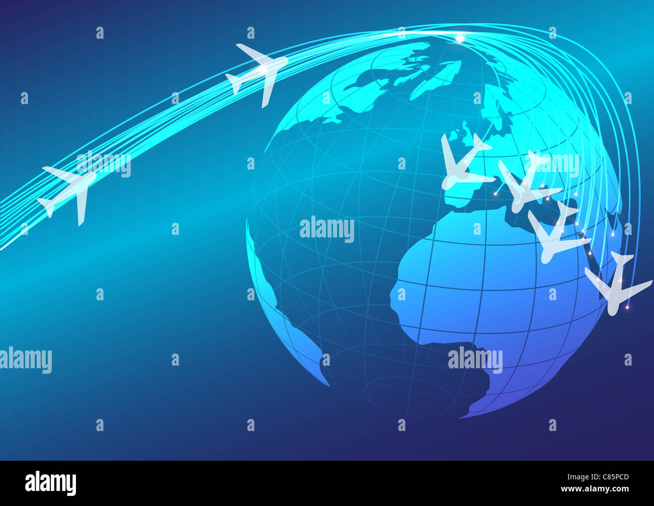 Abstract Background - Illustration of Globe and Flying Airplanes Stock ...
