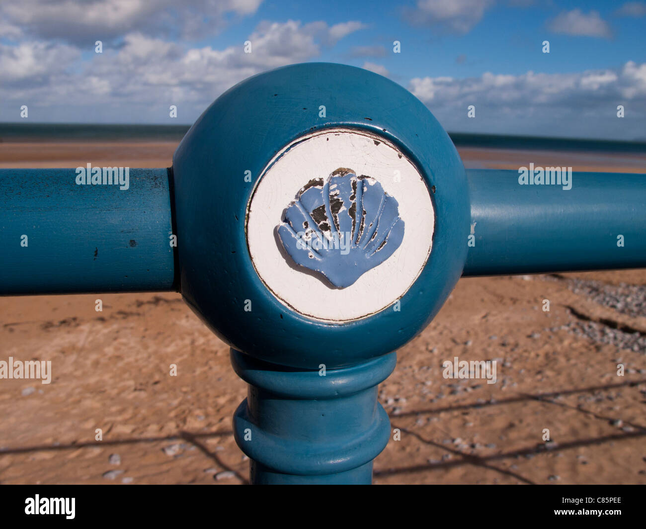 Benllech Bay, Anglesey Wales. Painted railings - Sea Shell Stock Photo